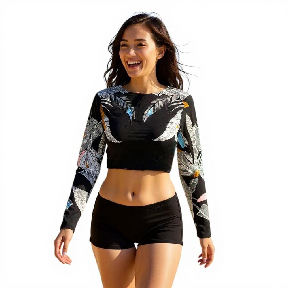 Maaji Swimwear‎ Top Rashguard Size MD Long Sleeve Reversible Feathers Leopard